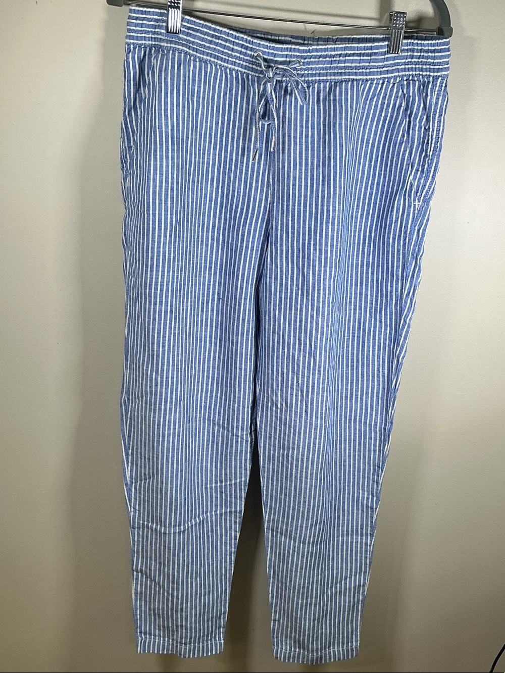 H&M Blue and White Striped Drawstring Chinos
